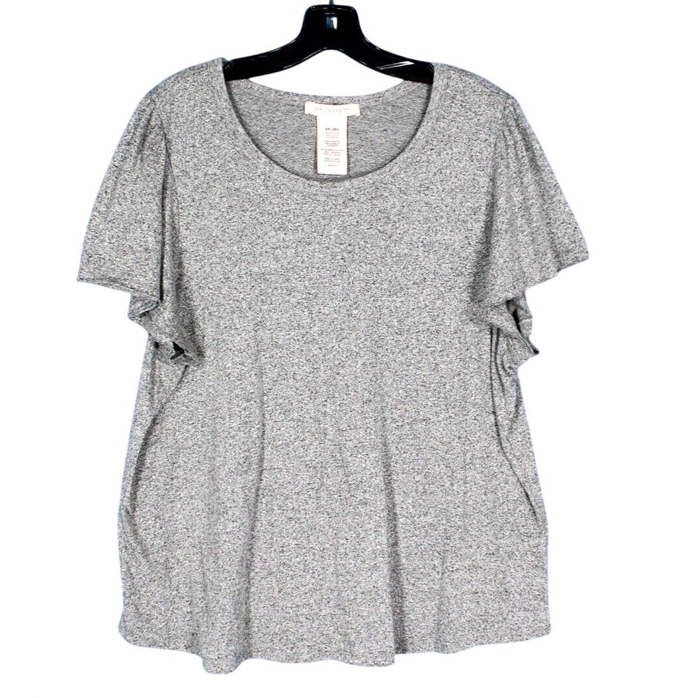 PHILOSOPHY Soft TWILL Heather Gray FLUTTER SLEEVES Round Neck BLOUSE/T-SHIRT XXL